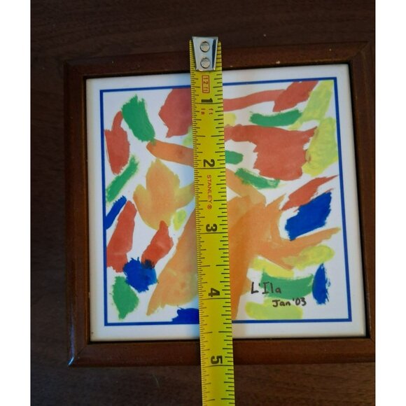 Handcrafted Wooden Trinket Box With Abstract Painted Tile Lid Artist Signed Lila - Picture 8 of 9